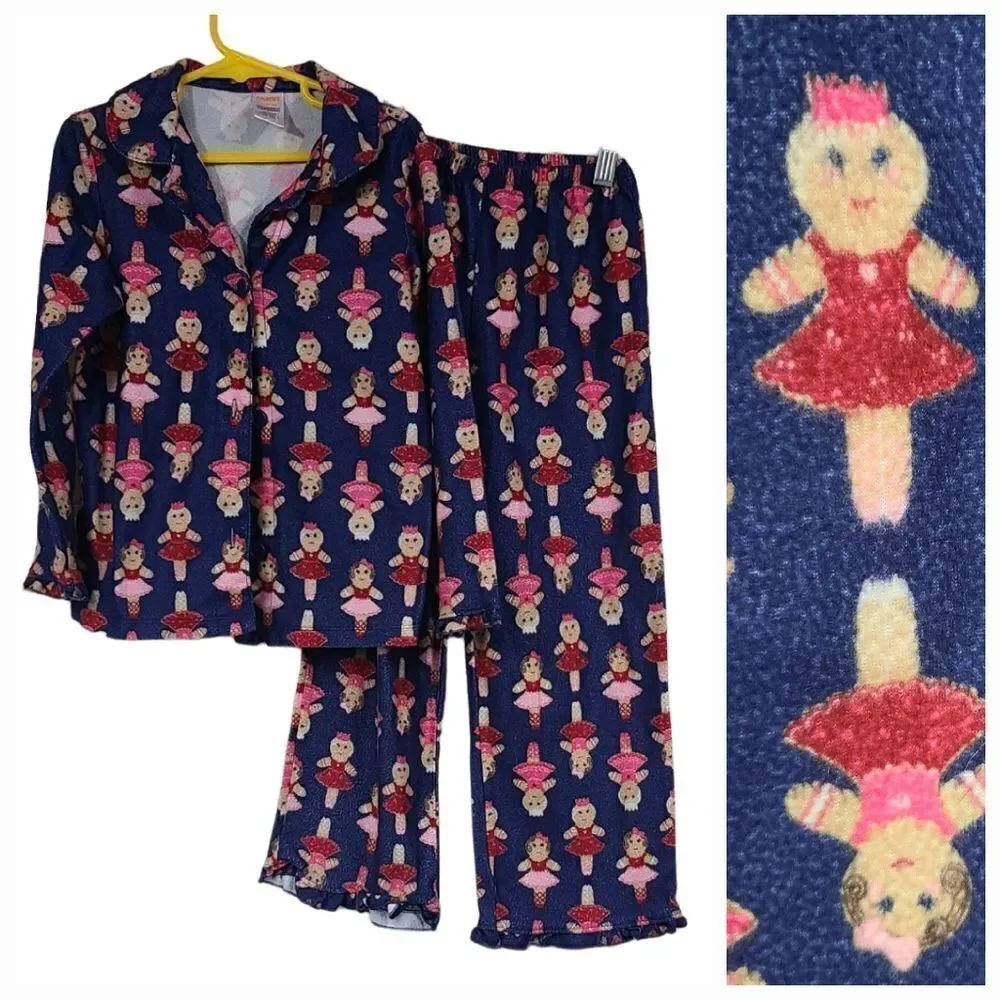 Gymboree Gingerbread Ballerina Girls 5/6 Navy Long Sleeve Flannel Pajama Set
